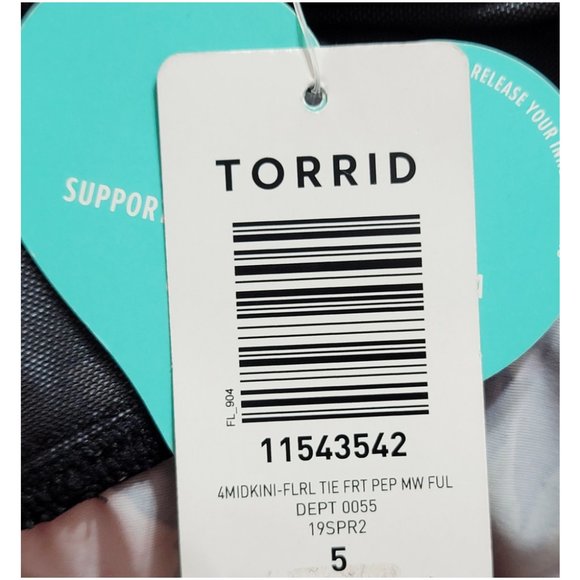 Torrid 5 F Black Floral Tie Front Peplum Underwire Midkini Tankini Top 5X 28 - Picture 8 of 10